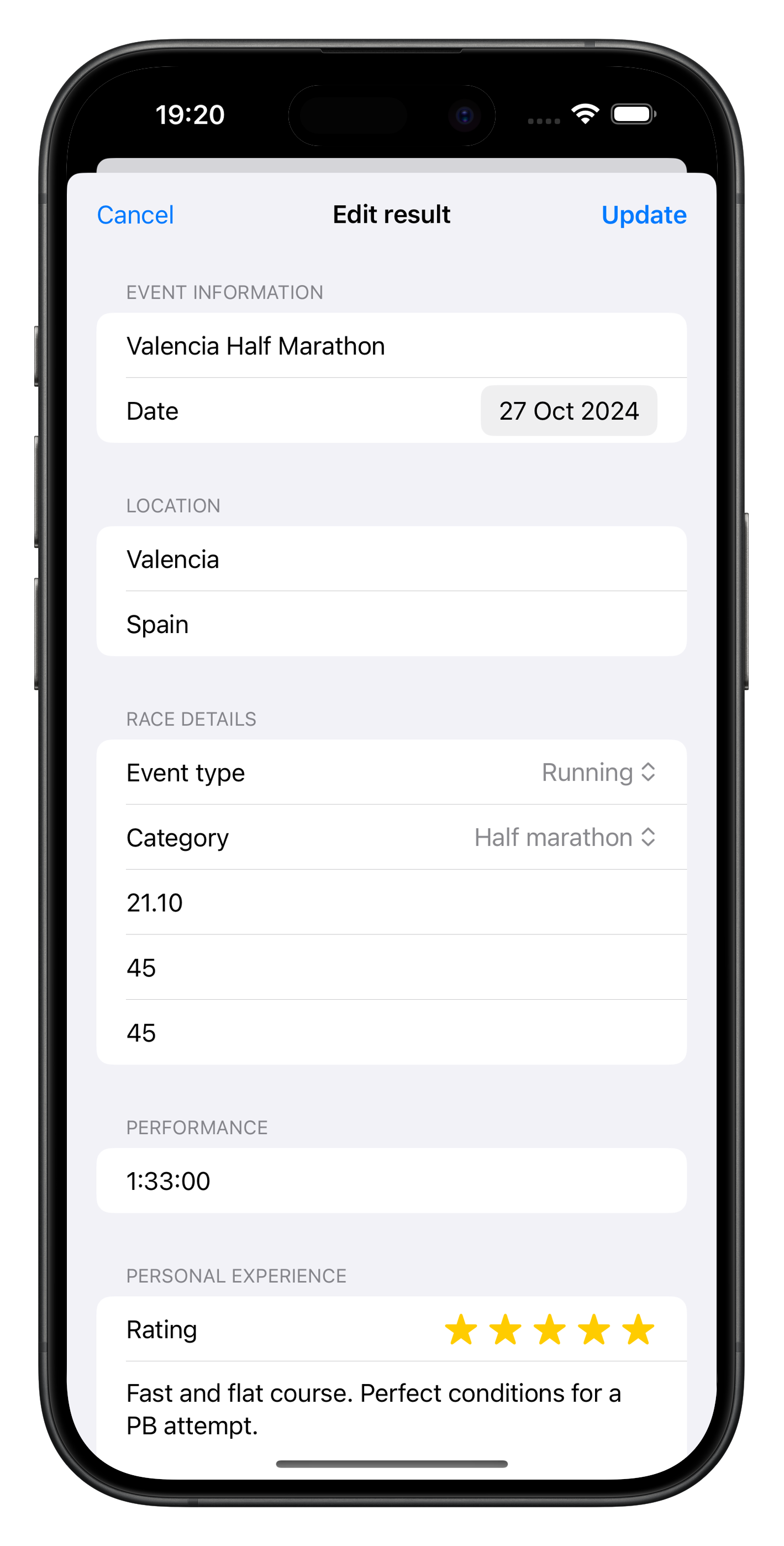 Edit result in Athly
